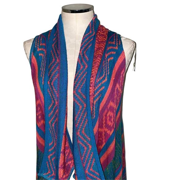Say What open front lightweight shawl cardigan vest multicolor aztec print sz L - Picture 7 of 9
